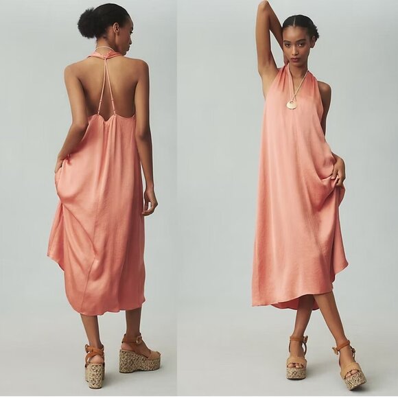 Anthropologie Dresses & Skirts - By Anthropologie Halter Silky Midi Dress SIZE M new with tag peach color nwt